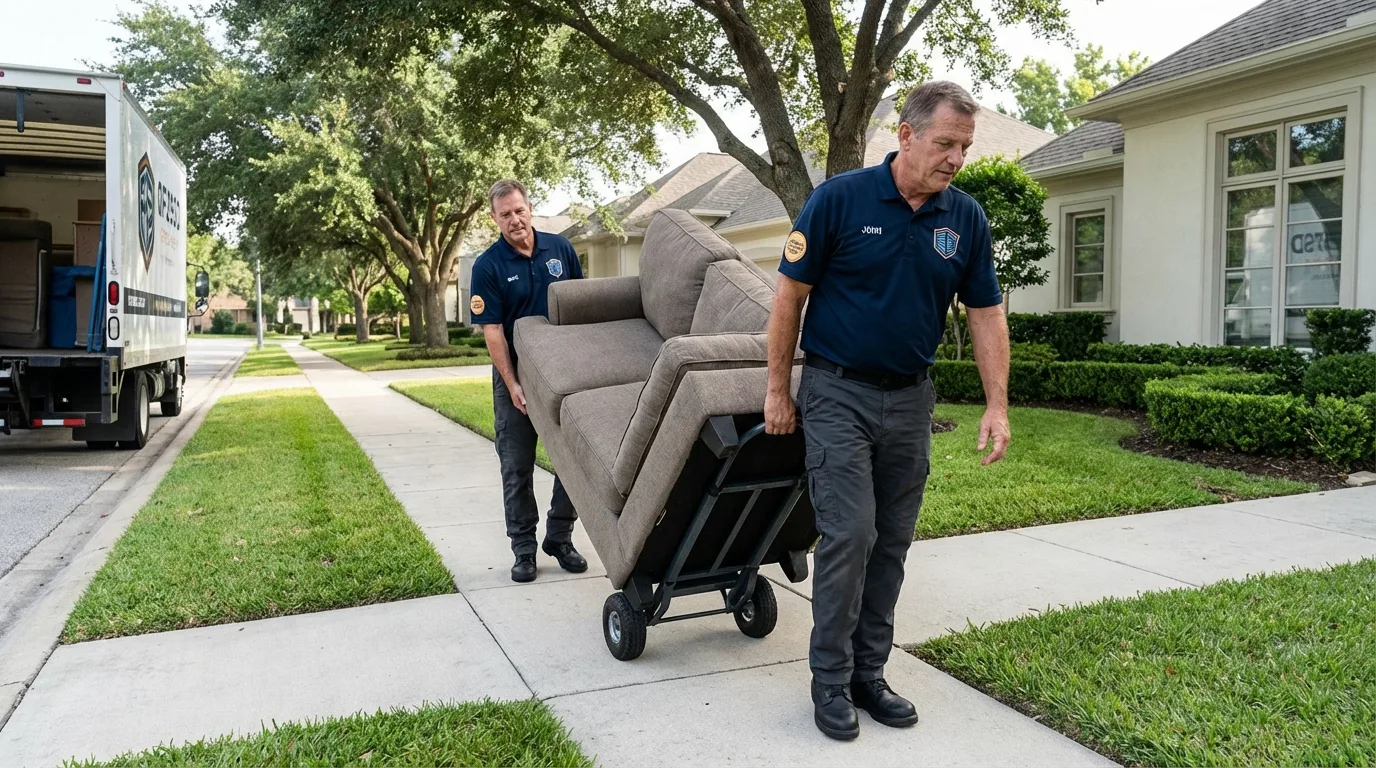 Local residential moving crew loading furniture in Junction, TX